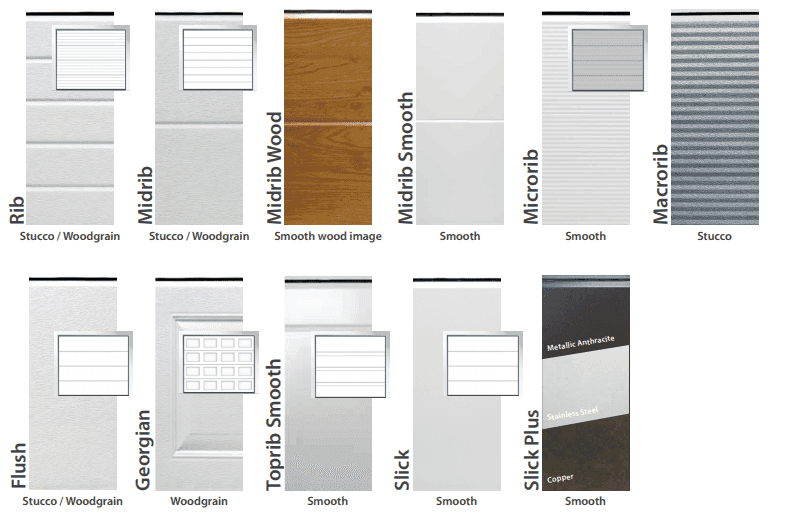 Ryterna garage door panel style examples showing factory panel construction options