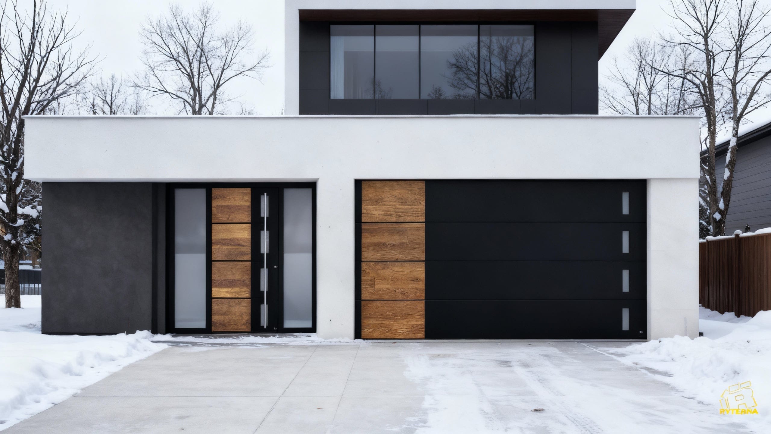 Matching Ryterna entry door and garage door set in Calgary