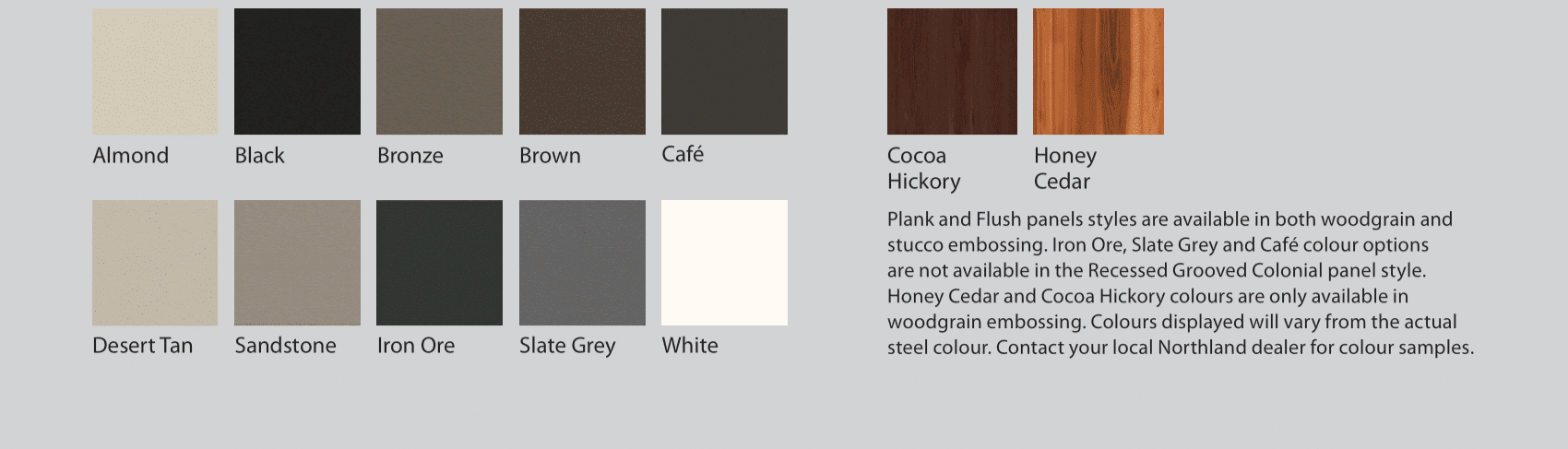 Northland garage door color options