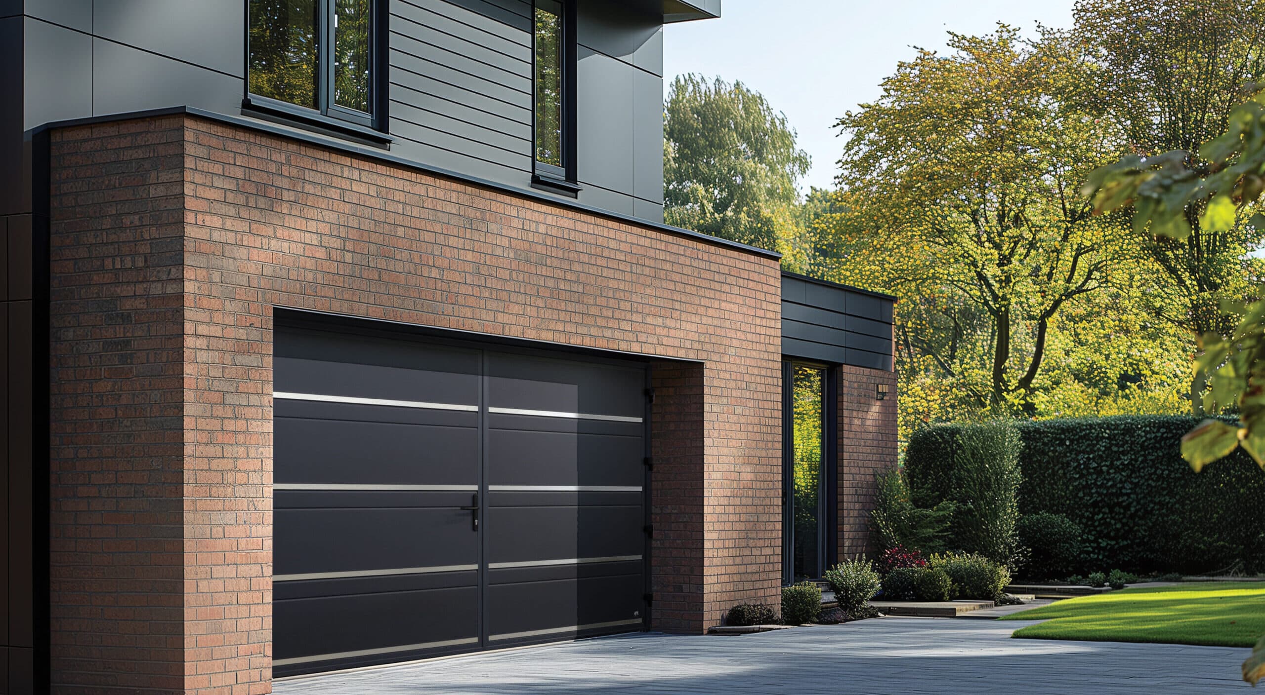 Ryterna side-hinged garage doors on a Calgary home