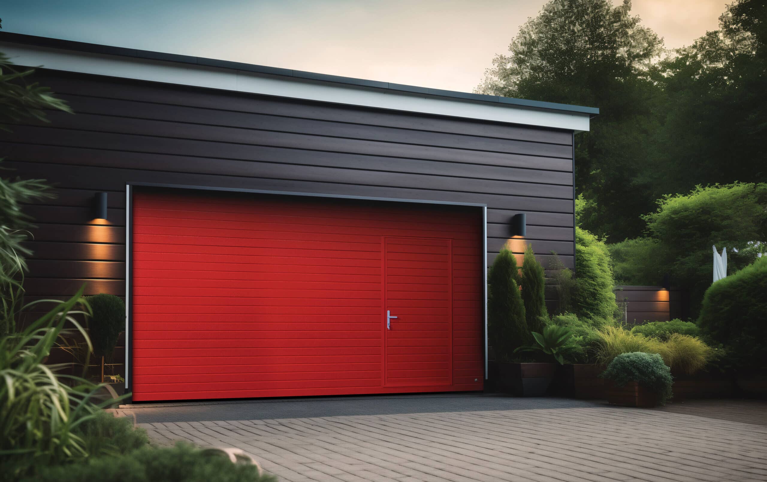 Walk-through garage door in use on residential property